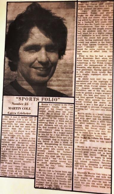 Martin Cole - featured in the local paper in the Sports Folio series